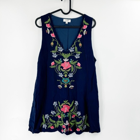 ✅ UMGEE NAVY BLUE BOHO SLEEVELESS PRINT DRESS SIZE LARGE - Picture 1 of 6